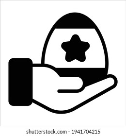 Hand giving Easter egg, flat line icon                         