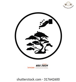 hand giving fertilizer to plant.fertilizer plant.eco concept.vector illustration.