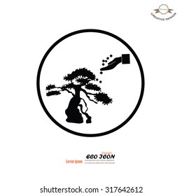 hand giving fertilizer to plant.fertilizer plant.eco concept.vector illustration.