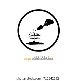 hand giving fertilizer to plant.fertilizer plant.eco concept.vector illustration.