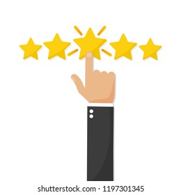 Hand giving five star rating, Feedback concept vector illustration flat style