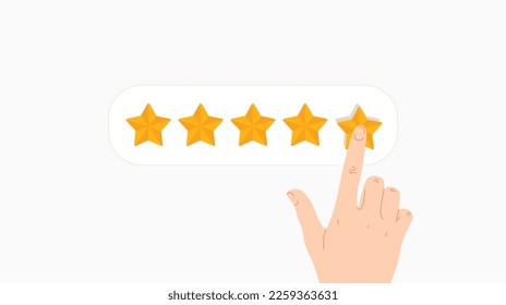 Hand giving five star rating. Customer review. Vector illustration