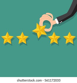 Hand giving five star rating - vector illustration