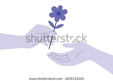 Hand Giving Flower Vector illustration.