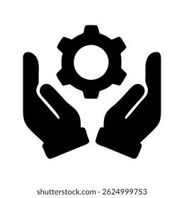 Hand giving gear settings icon. Hand with gear adjusting system settings.