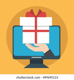 Hand Giving A Gift From A Computer As An Online Concept