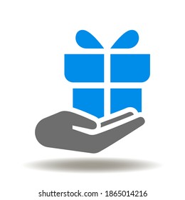 Vector de icono del paquete de regalo a mano. Símbolo de recompensa en línea. Cartel del premio de cumpleaños.