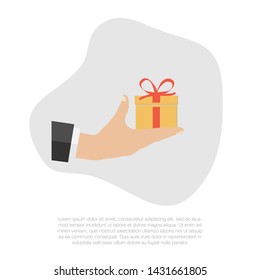 Hand giving gift. Surprise and happiness moment. Isolated illustration.