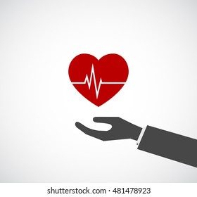 hand giving heart with oscillogram - concept icon