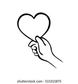 Hand giving heart symbol isolated white  give love  Vector illustration 