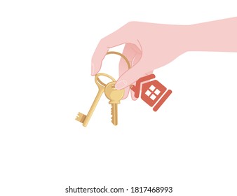 Entrega de la llave de la casa a otra plantilla de la mano para la venta o alquiler concepto de vivienda agente de sanación de la propiedad ilustración plana vectorial sobre fondo blanco