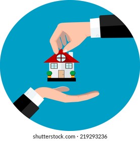 Hand giving house. Vector eps 10