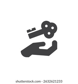 Hand giving keys vector icon. filled flat sign for mobile concept and web design. School Keys Return glyph icon. Symbol, logo illustration. Vector graphics