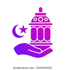 hand giving lantern gradient icon button vector illustration