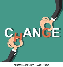  Hand giving letter 'change' , Change management concept.