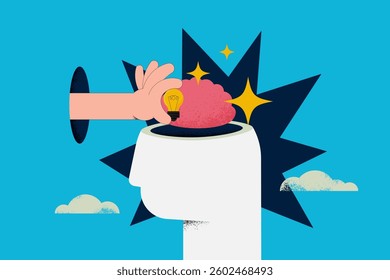 Hand giving light bulb idea to others. Creativity idea concept, Problem solving Business idea.Flat vector illustration.