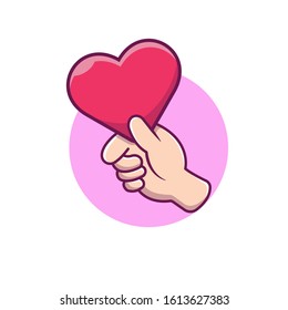 Hand Giving Love Heart Cartoon Vector Icon Illustration. People Love Icon Concept Isolated Premium Vector. Flat Cartoon Style