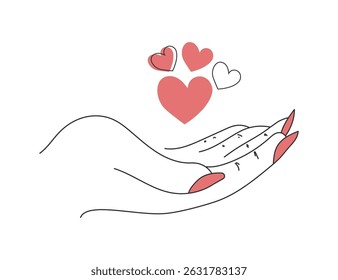 Hand giving love heart symbol icon vector. Creative handwriting woman hand with love