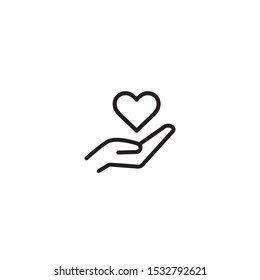 Hand Giving Love Symbol. Healthcare Hand Holding Heart Shape, Vector Icon. Charity And Donation Symbol, Logo Illustration. Vector Graphics