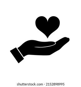 Hand Giving Love Symbol. Healthcare Hand holding heart shape, vector icon. Charity and donation symbol, logo illustration.