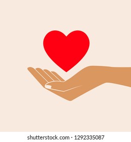 Hand Giving Love Symbol. Hand holding heart shape, vector icon. Isolated vector illustration.