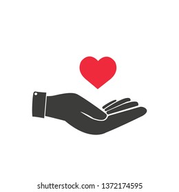 Hand Giving Love Symbol. Hand holding heart shape, vector icon.