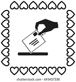 Hand giving the mail vector icon