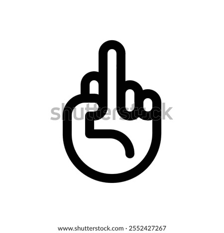Hand giving the middle finger. Editable stroke vector icon on white background.