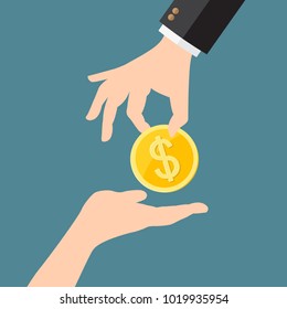 Hand giving money to another hand