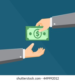 Hand giving money to another hand