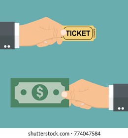 Hand giving money and another hand giving the ticket
