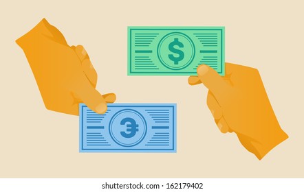 Hand giving money bill template vector illustration