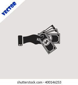 Hand giving money dollar icon.