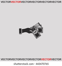 Hand giving money dollar icon.