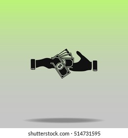Hand giving money dollar to other hand vector icon