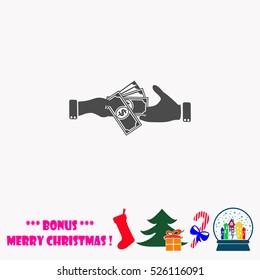 Hand giving money dollar to other hand  vector illustration.
