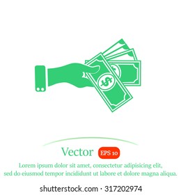 Hand giving money dollar vector icon.