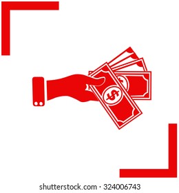 Hand giving money dollar vector icon.