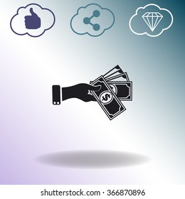 Hand giving money dollar vector icon.