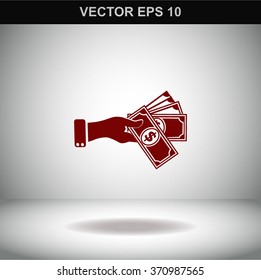 Hand giving money dollar vector icon.