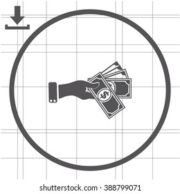 Hand giving money dollar vector icon.