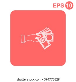 Hand giving money dollar vector icon.