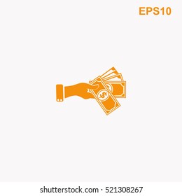 Hand giving money dollar vector icon