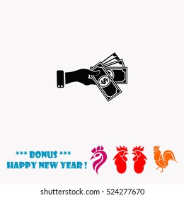 Hand giving money dollar vector icon
