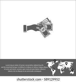 Hand giving money dollar vector  icon.