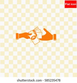 Hand giving money euro to other hand isolated  icon Vector design.