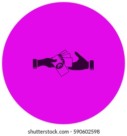Hand giving money euro to other hand isolated vector  icon