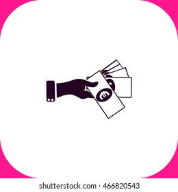Hand giving money euro vector icon on white background.