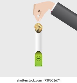Hand giving money. Exhange concept. Banking system. Vector illustration