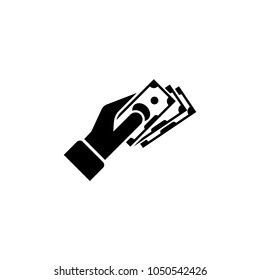 Hand Giving Money. Flat Vector Icon. Simple black symbol on white background